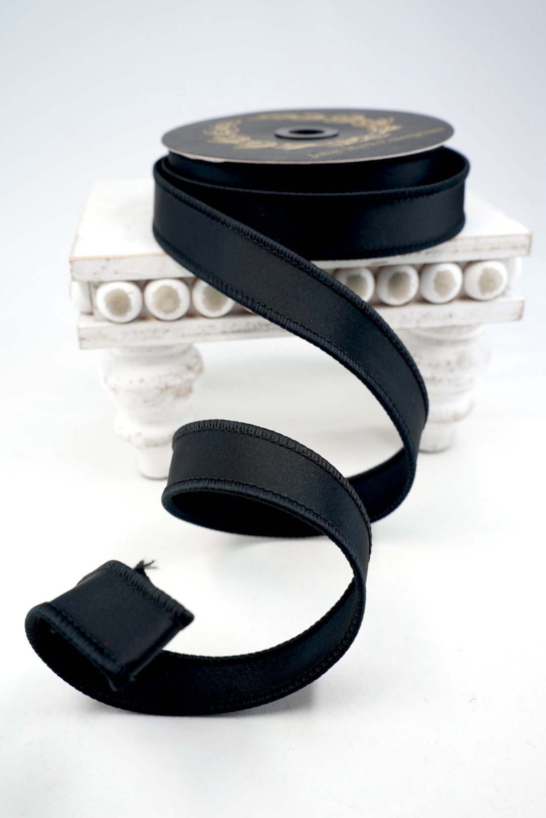 John Mark, Black Satin Wired Ribbon - 1"