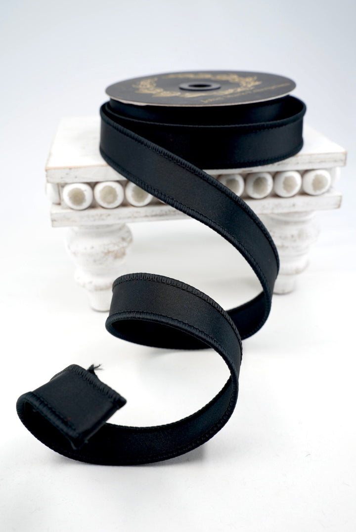 John Mark, Black Satin Wired Ribbon - 1"
