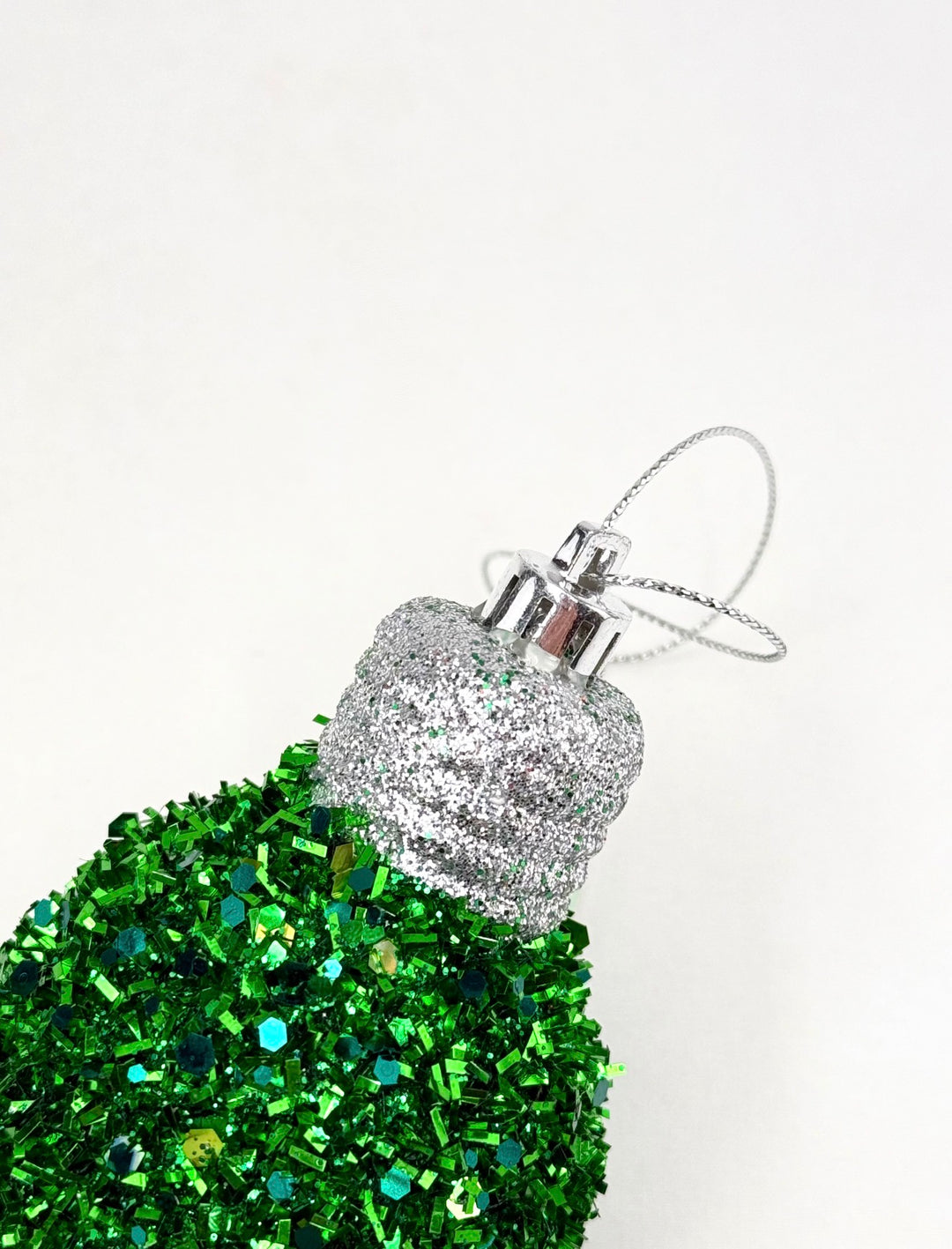 Retro Green Tinsel Light Bulb Ornament 5”