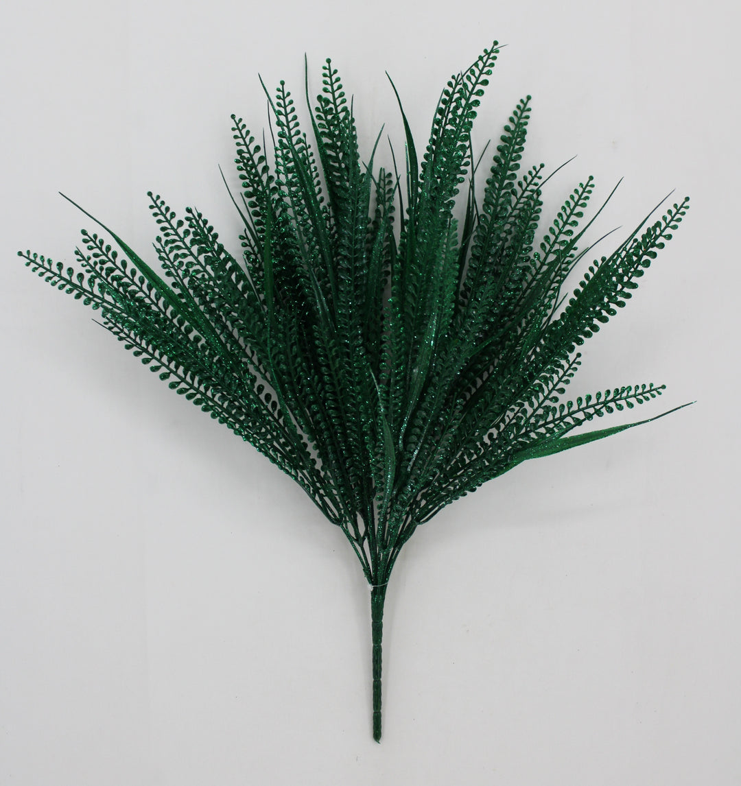 Artificial, Green, Button Fern With Glitter Bush - 20"