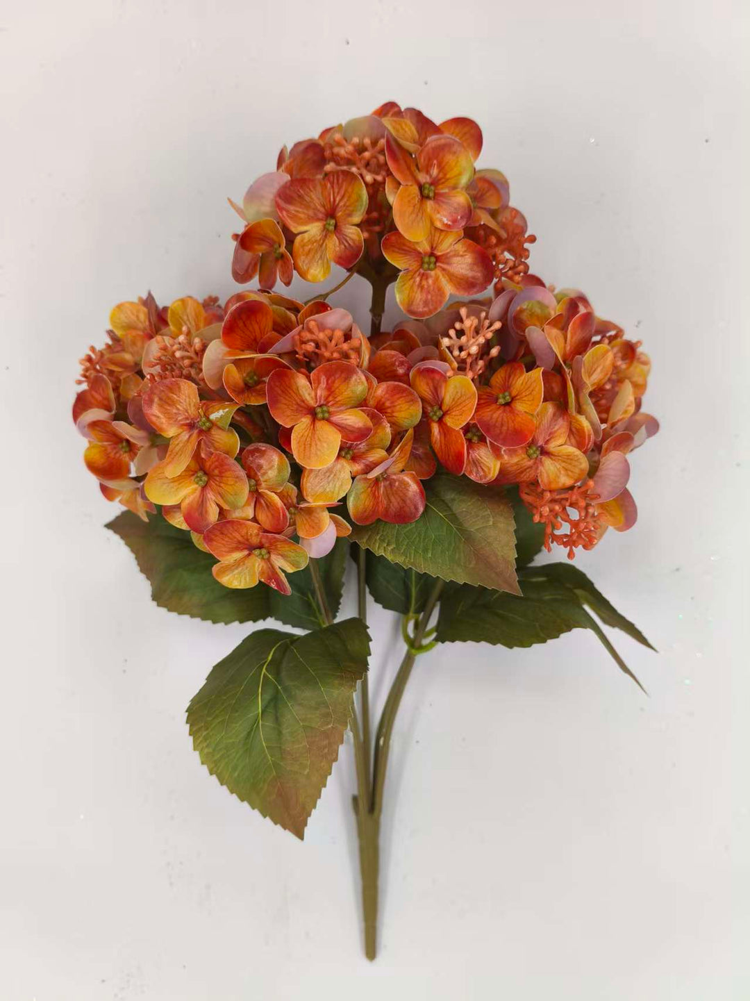 Artificial Orange Hydrangea Bush - 17"