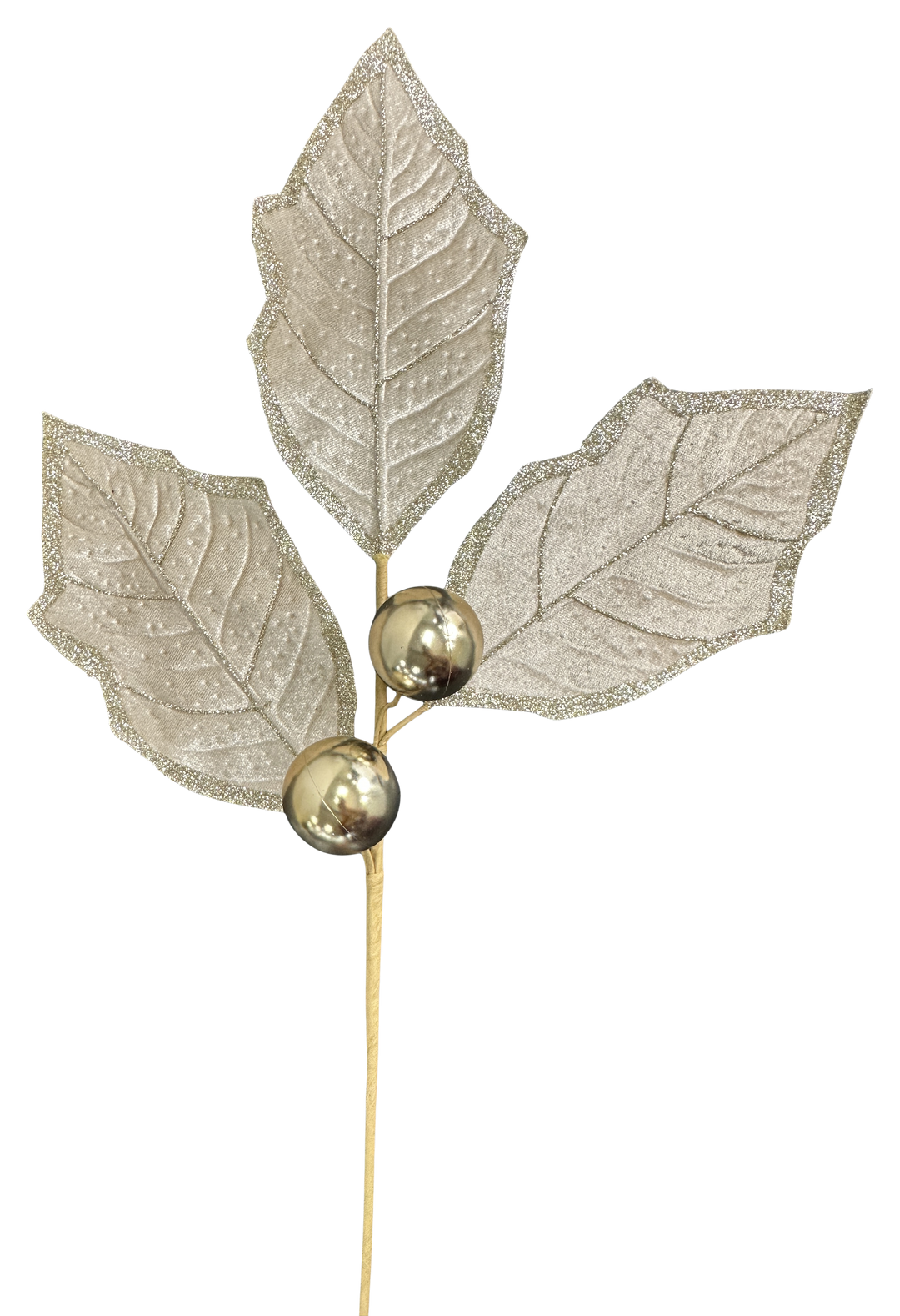 Artificial Champagne Holly Leaves Spray - 27"