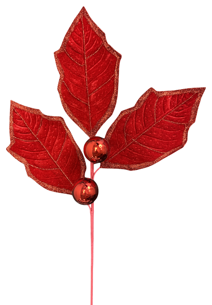 Artificial Red Holly Leaves Spray - 27"