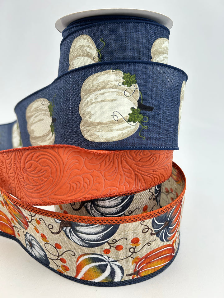 Navy And Rust Pumpkin Bow Bundle x 3 ribbons