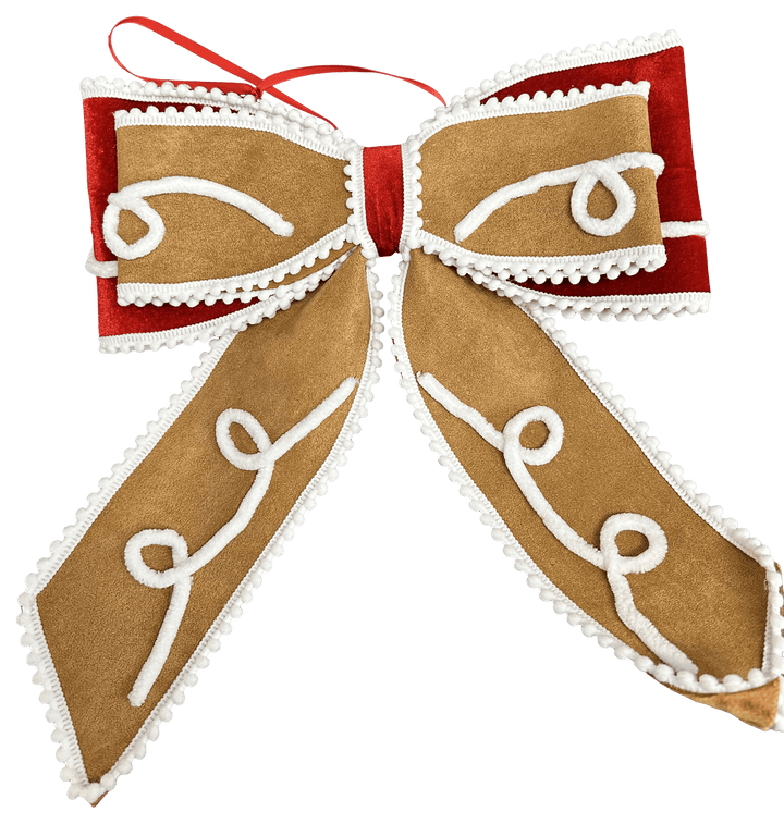 Artificial Red, White, & Brown Gingerbread Bow - 12"