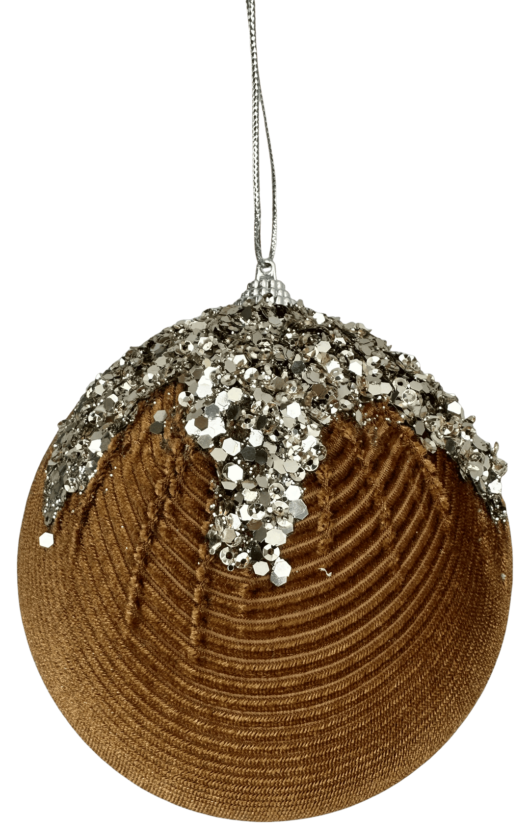 Brown Ornament Sequin Velvet Ball - 5"