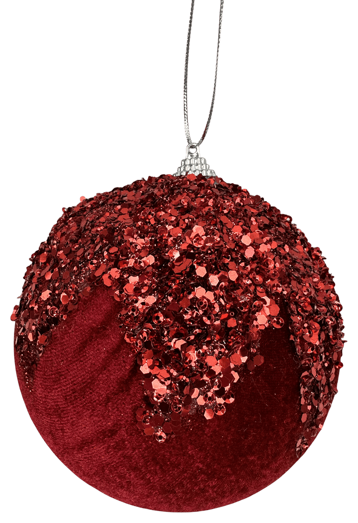 Burgundy Ornament Sequin Velvet Ball - 5"