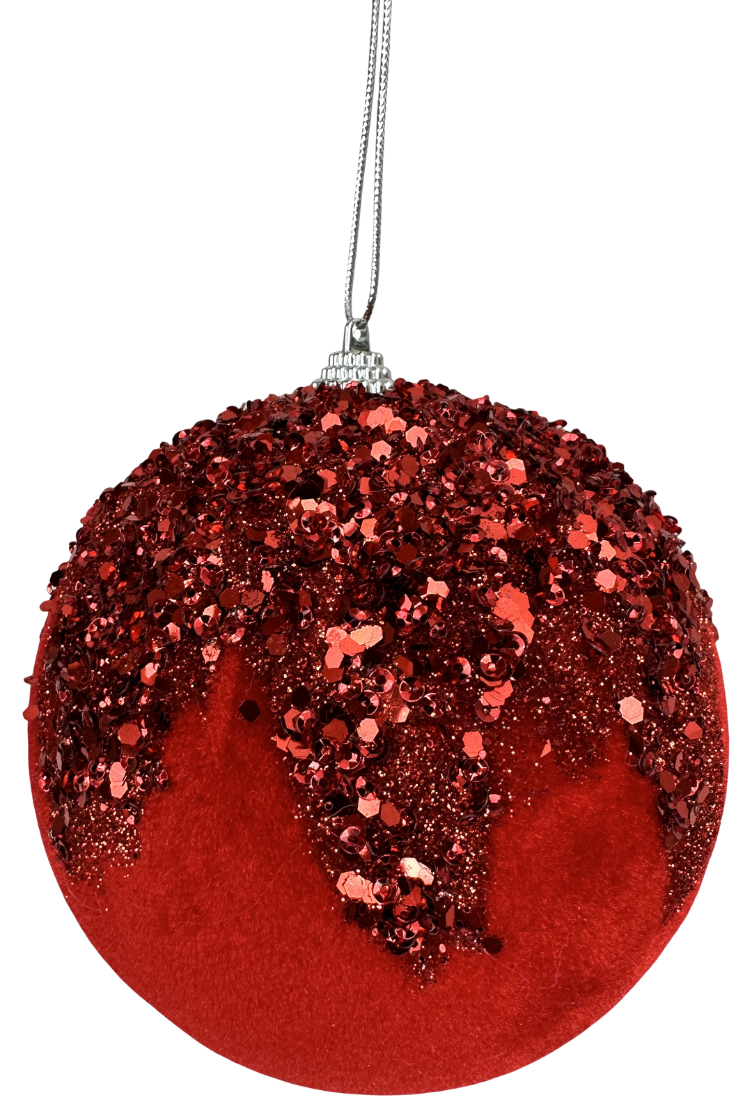 Red Ornament Sequin Velvet Ball - 5"