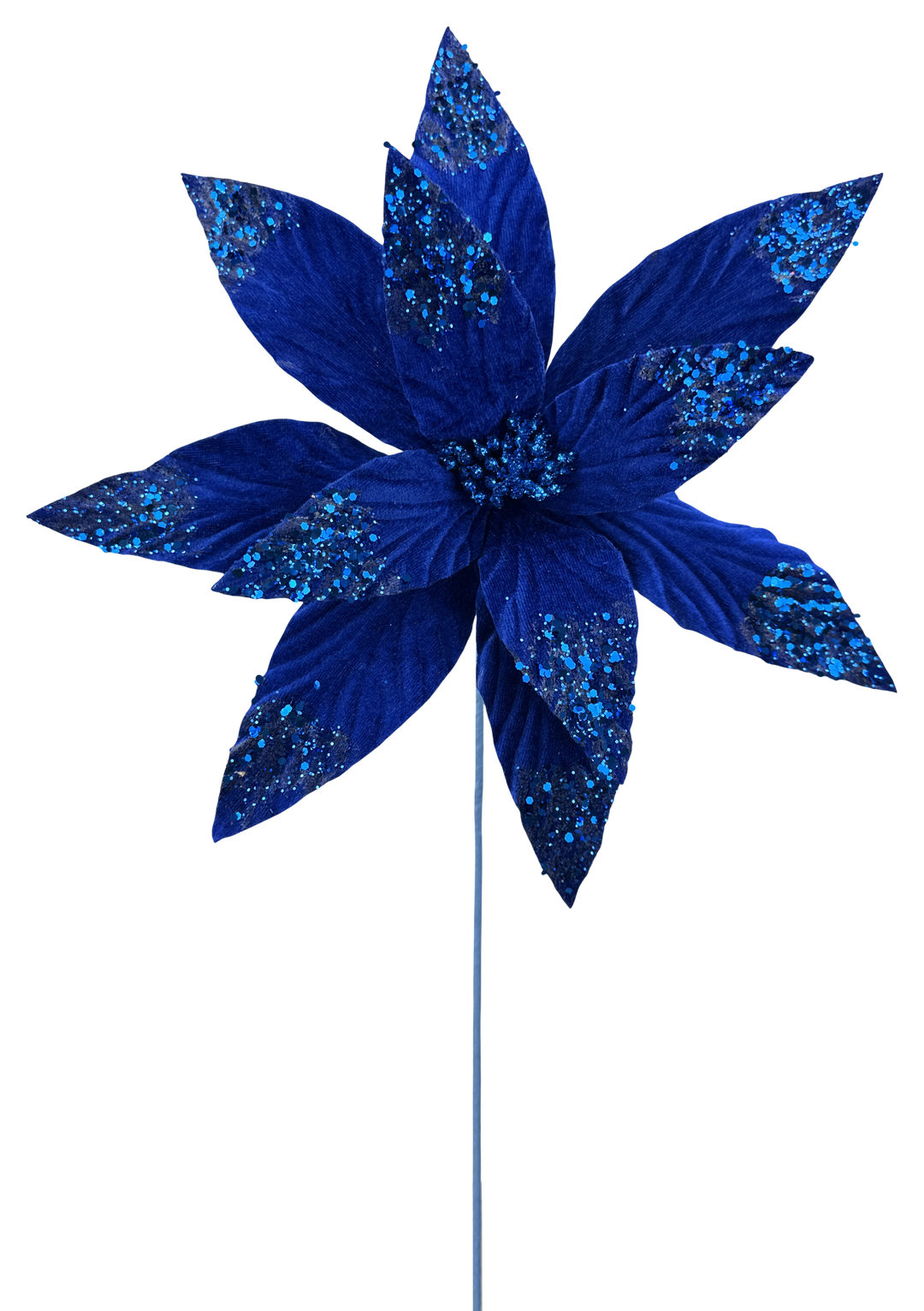 Artificial Blue Velvet Poinsettia Stem - 24"