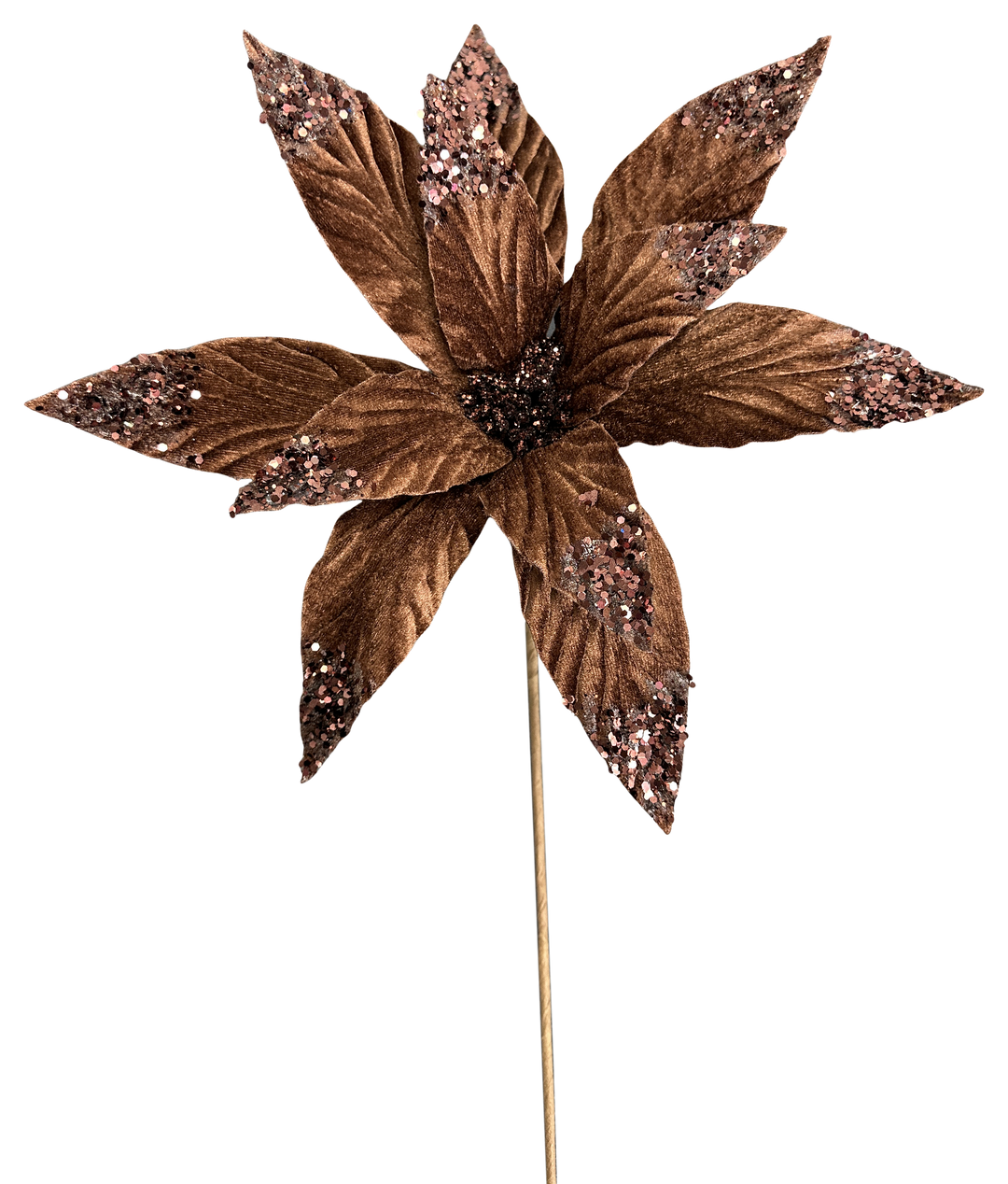 Artificial Chocolate Velvet Poinsettia Stem - 24"