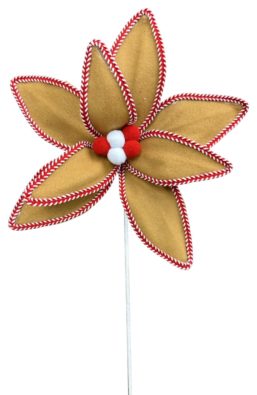 Artificial Red White & Brown Poinsettia Stem - 24"