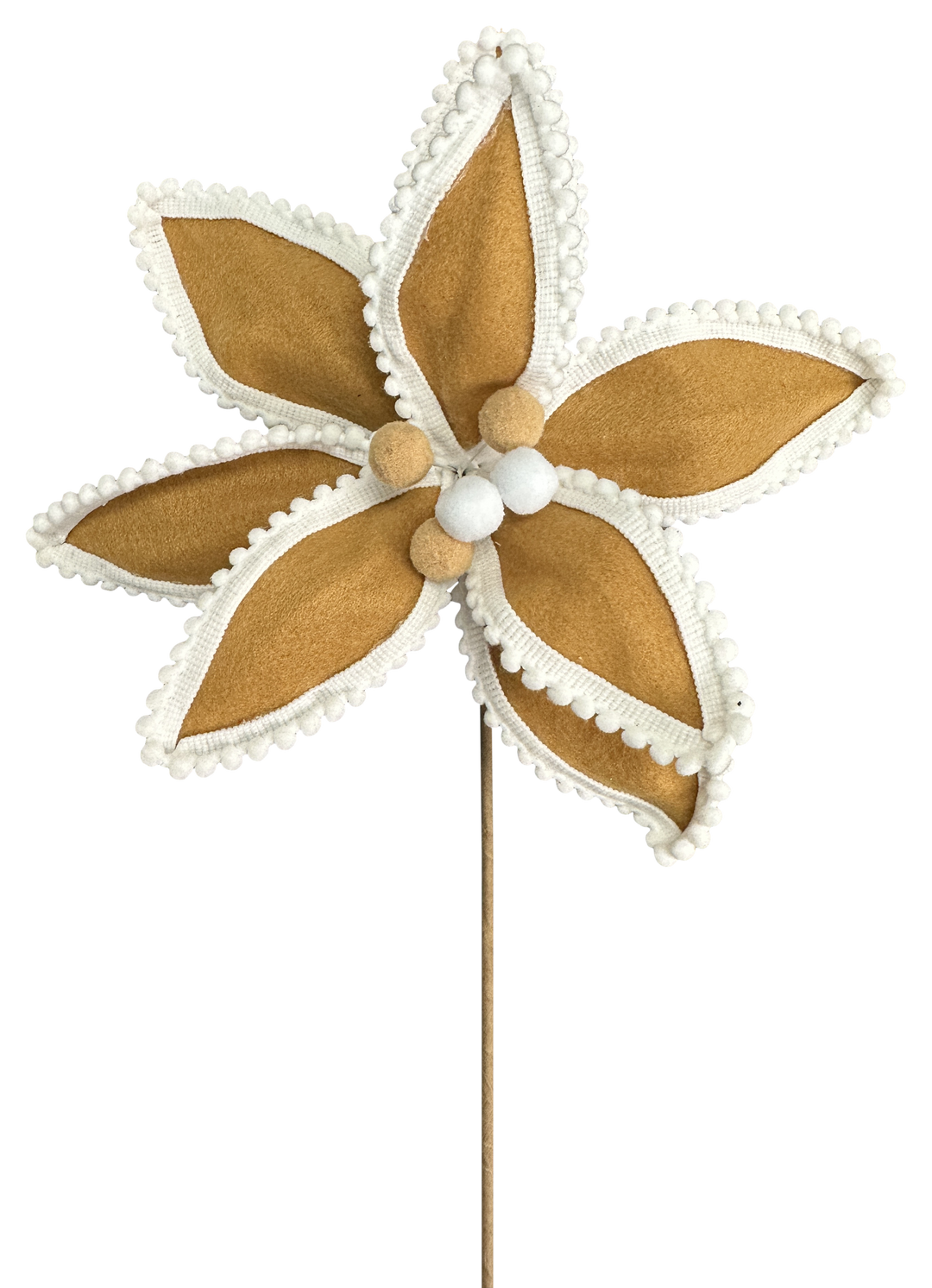 Artificial Brown & White Poinsettia Stem - 26"