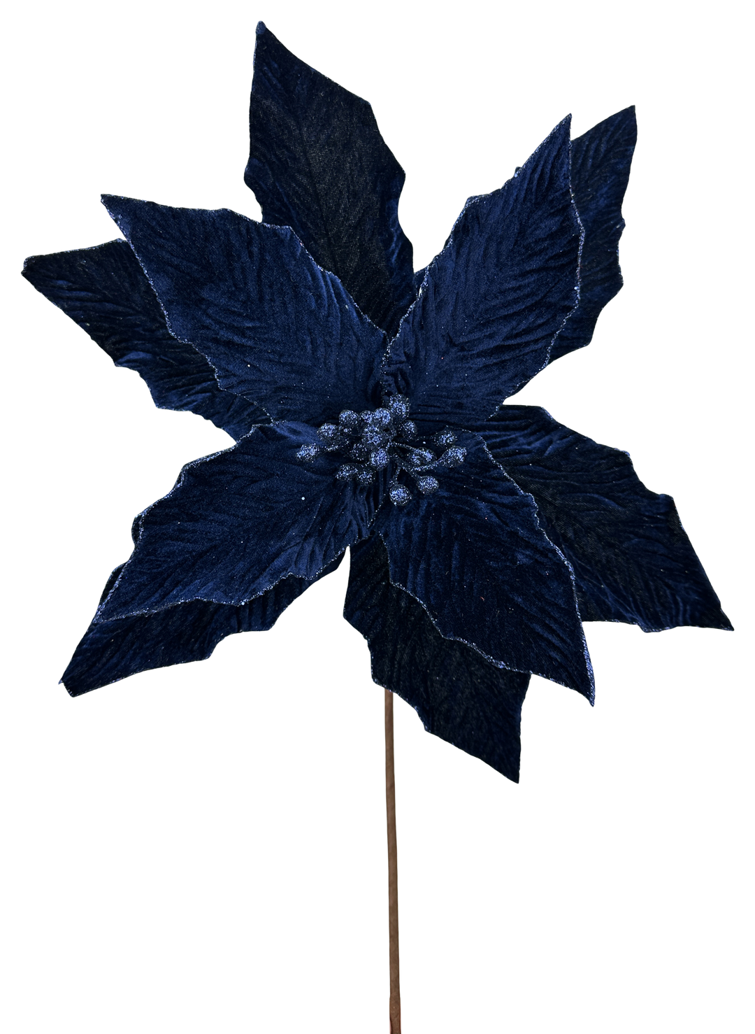 Artificial Midnight Blue Poinsettia Stem - 16"