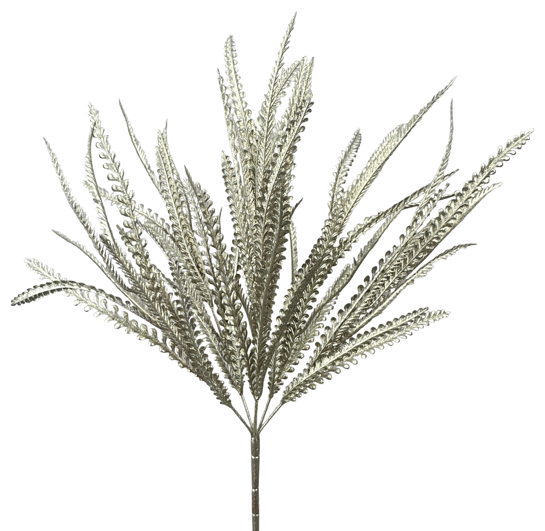 Artificial Pewter Metallic Leaves Bush - 22"