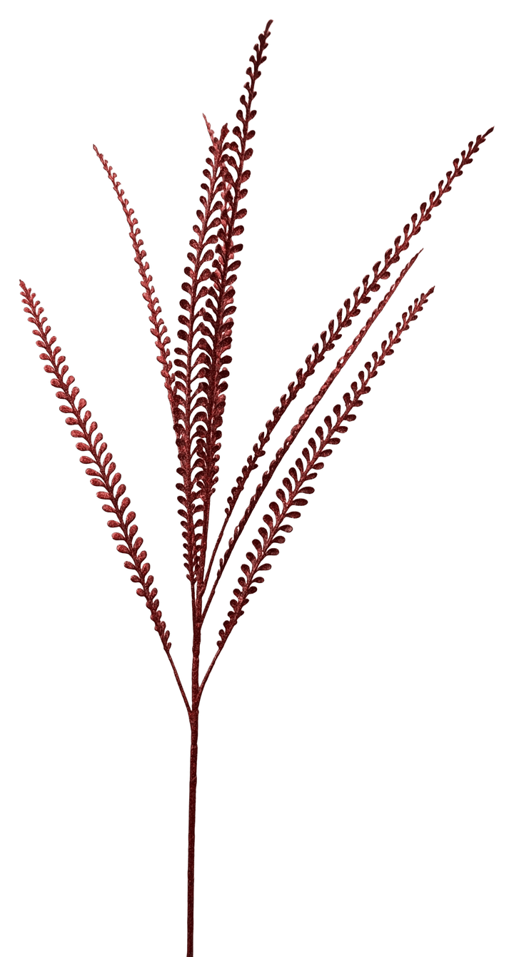 Artificial Red Glitter Leaves Spray - 33"