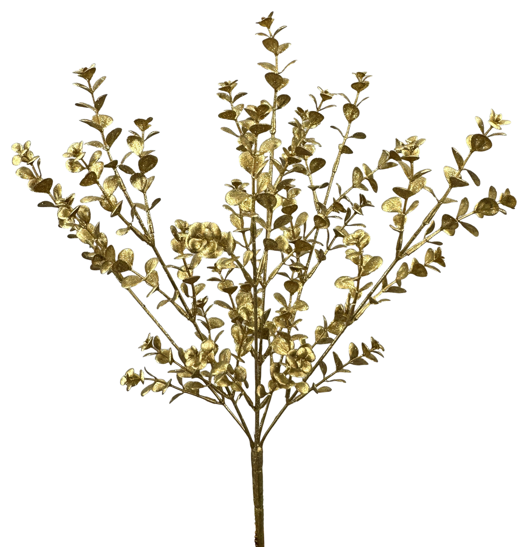 Artificial Gold Metallic Eucalyptus Bush - 18"