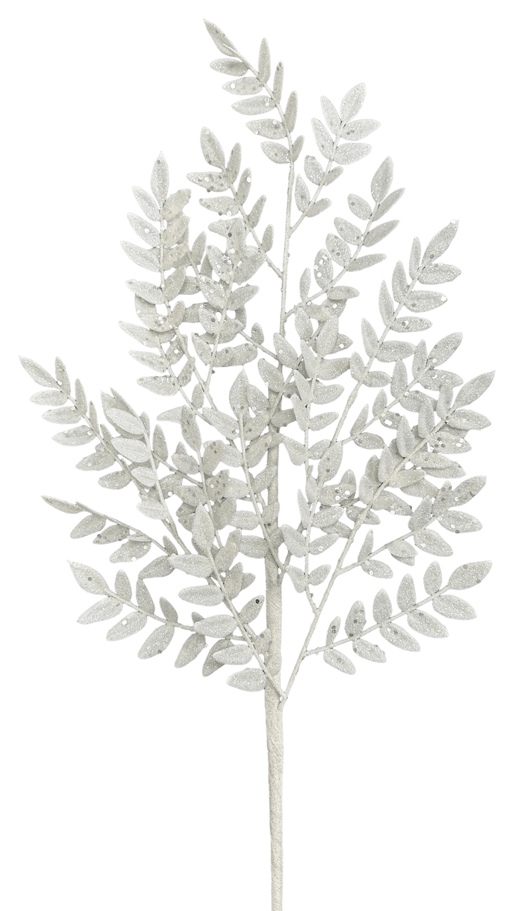 Artificial White Glitter Fern Spray - 28"