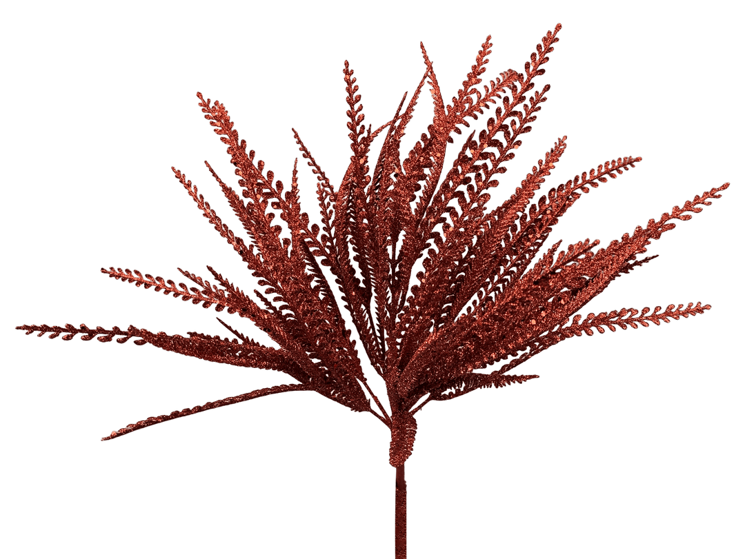 Artificial Red Glitter Plastic Leaves Bush - 19"