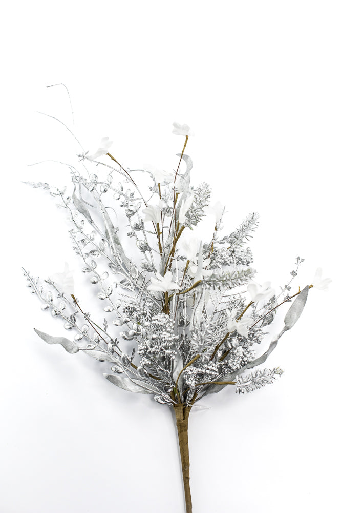 Christmas Fern and berry spray - silver 63526
