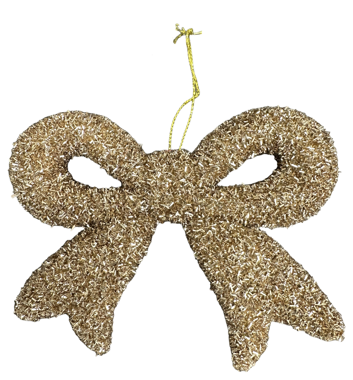 Gold Tinsel Ornament Bow - 10"