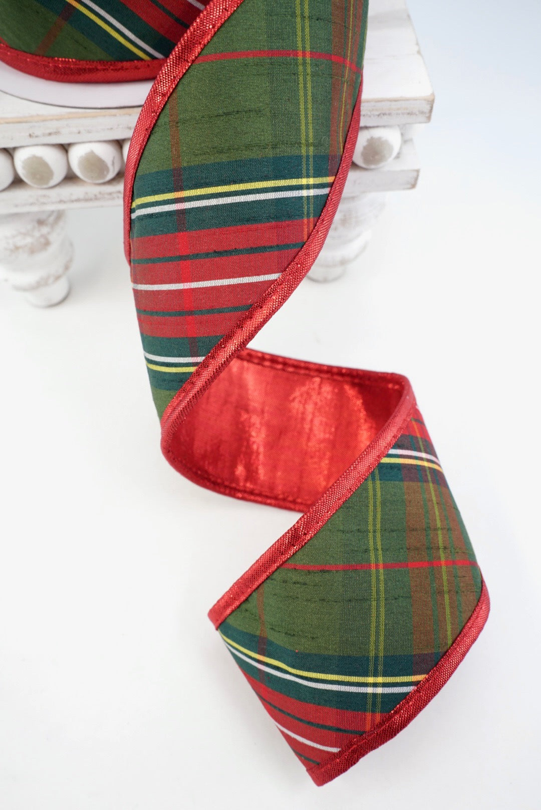 John Mark, Red Traditions Plaid Metallic Wired Ribbon - 2.5"
