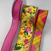 Hot pink and yellow floral bow bundle x 3 wired ribbons