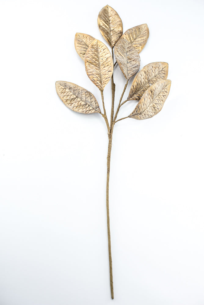 Artificial, Aged Gold, Magnolia Leaf Spray - 30"