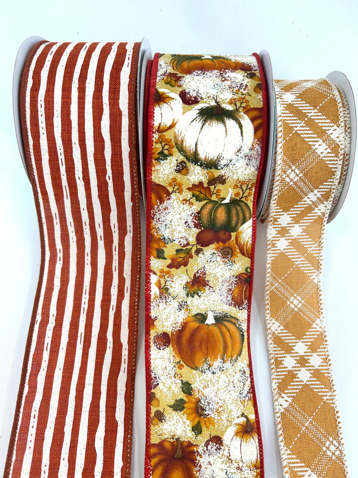 Pumpkins Plaid Bow Bundle x 3 Ribbons