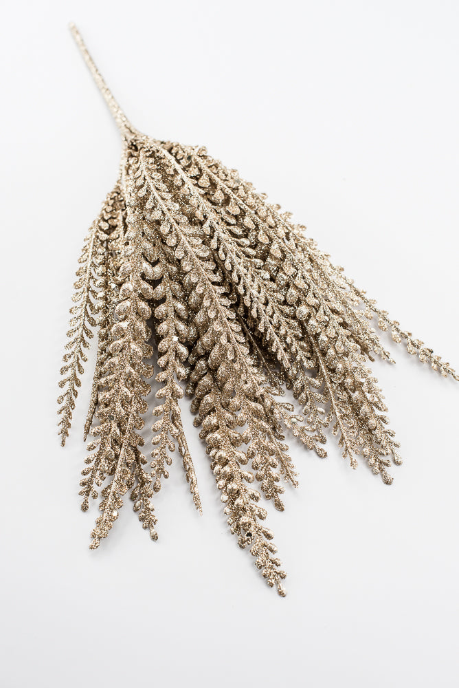 Artificial Champagne Glitter Button Leaves Bush - 16"