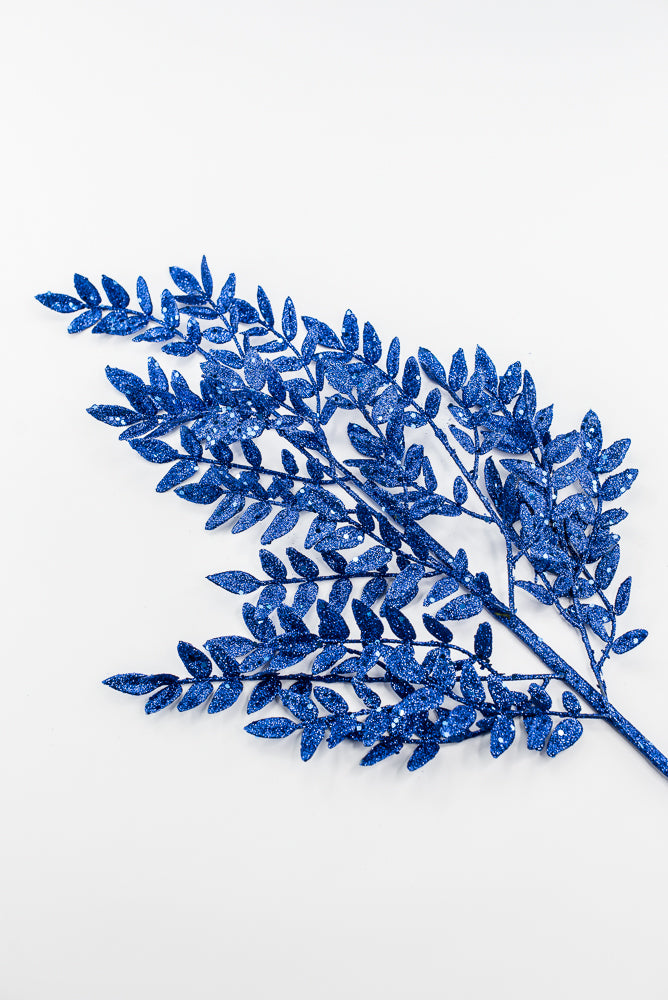 Artificial Blue Glitter Fern Spray - 28"