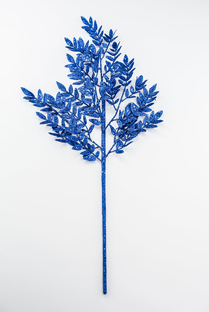 Artificial Blue Glitter Fern Spray - 28"
