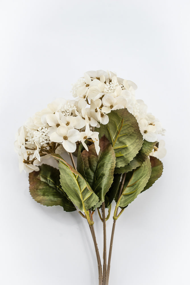 Artificial, Ivory, Hydrangea Bush - 17"