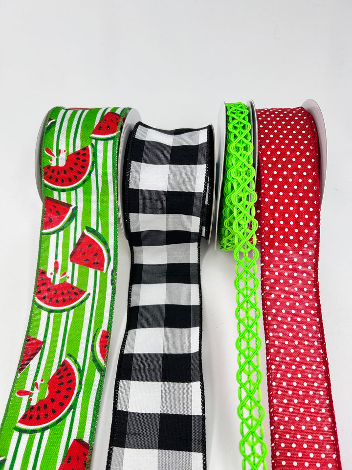 Vibrant Watermelon bow bundle x 4 wired ribbons