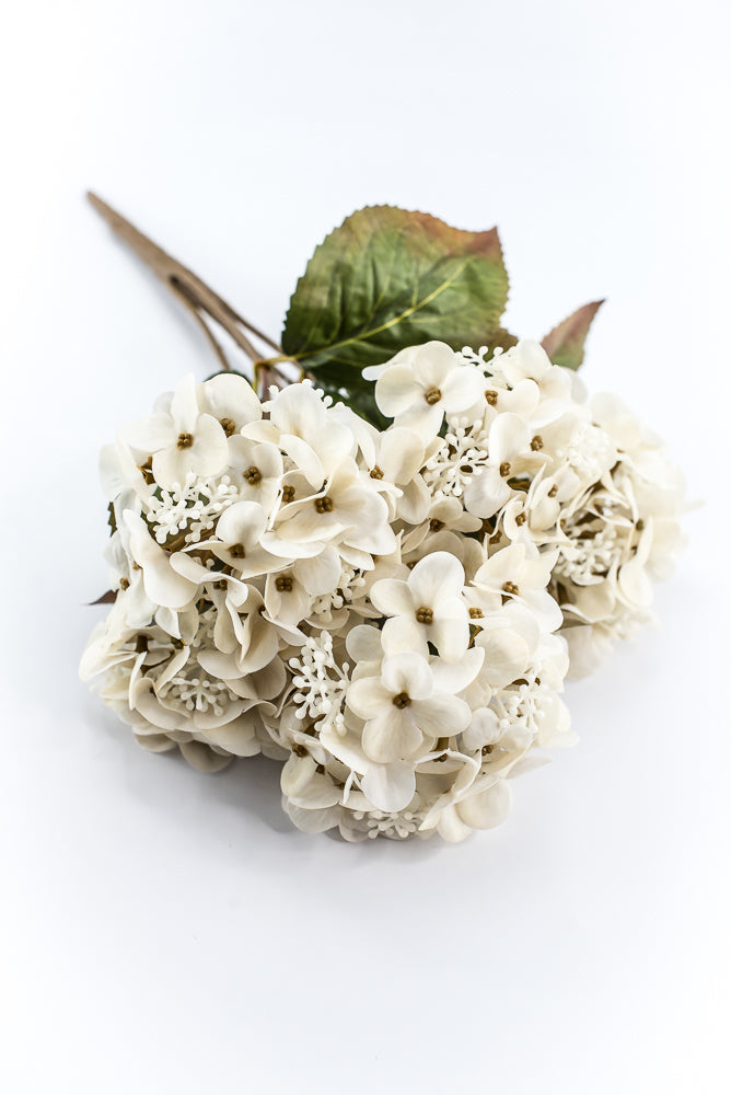 Artificial, Ivory, Hydrangea Bush - 17"