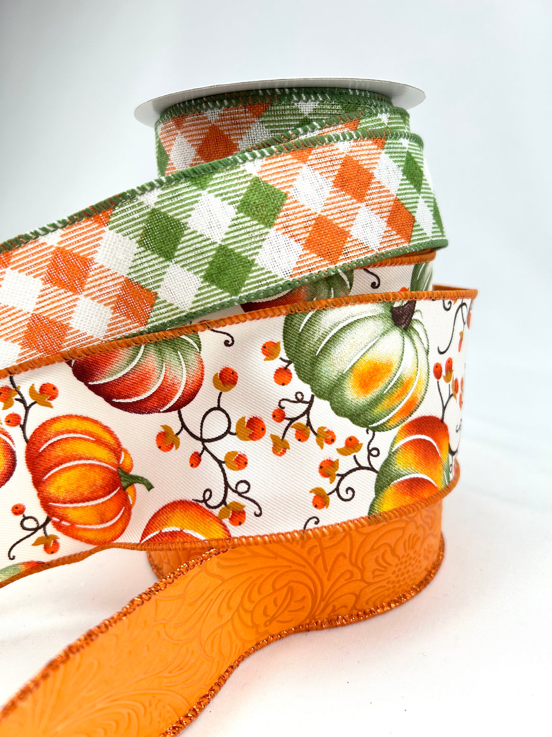 Green And Orange Pumpkin Bow Bundle x 3 Ribbons