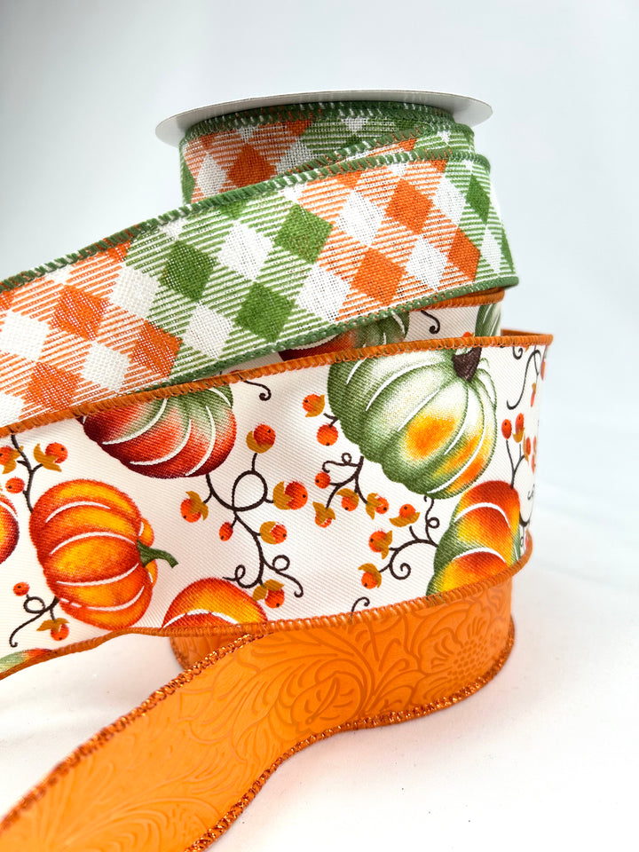 Green And Orange Pumpkin Bow Bundle x 3 Ribbons