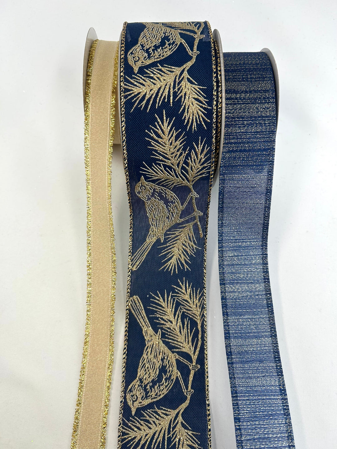 Navy Blue And Golden Bird Bow Bundle x 3 Ribbons