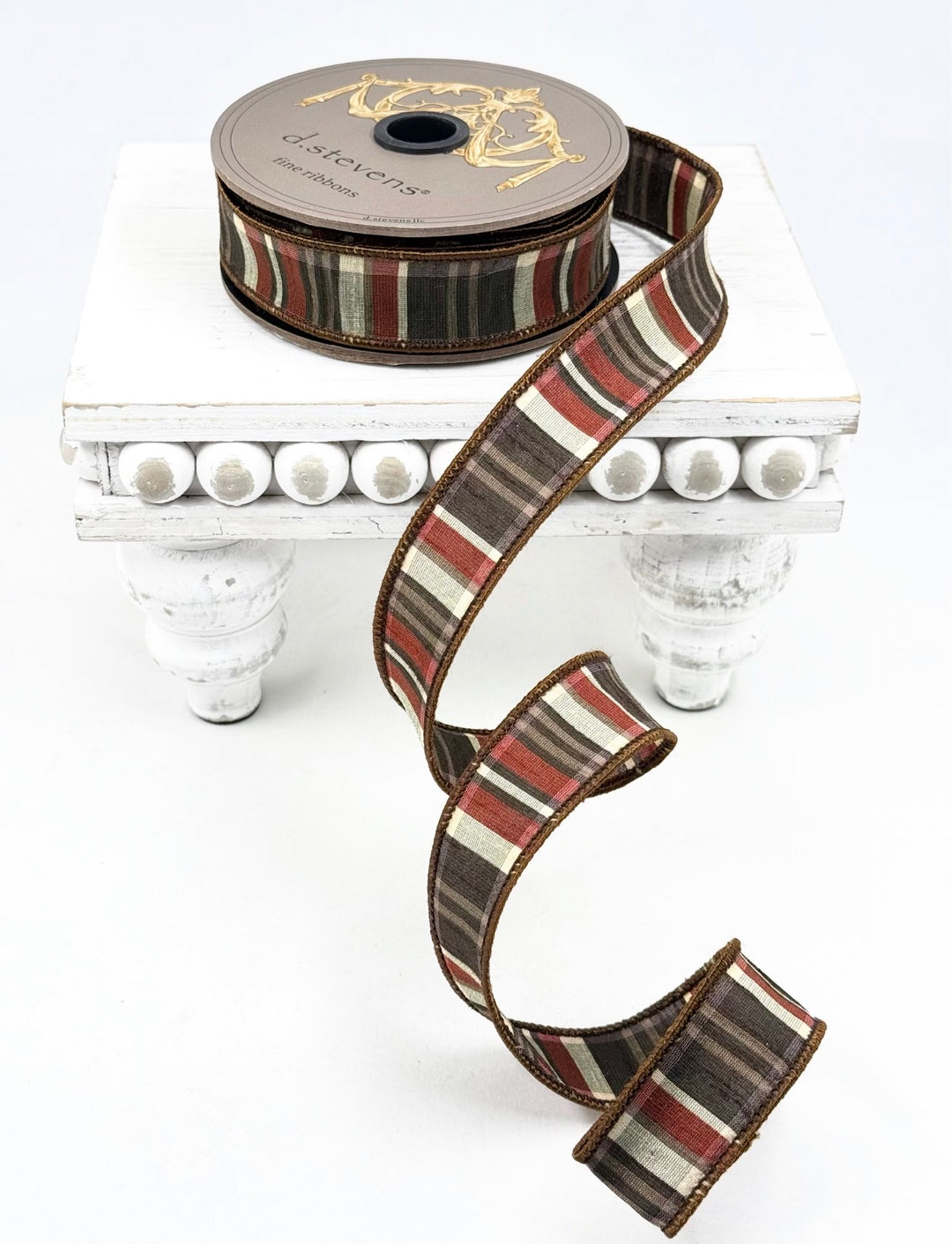 D Stevens Brown Plaid Wired Ribbon 1”
