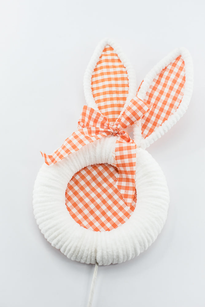 Orange Gingham Easter Bunny Head Stem - 25"