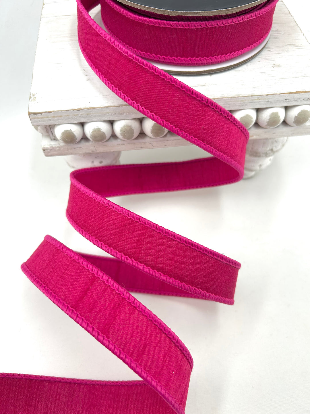 Farrisilk Hot Pink Dupion Wired Ribbon - 1"