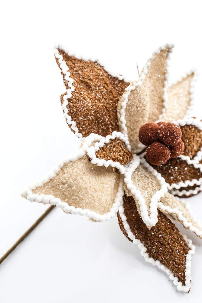 Artificial Jute Chenille Gingerbread Poinsettia Stem - 24"