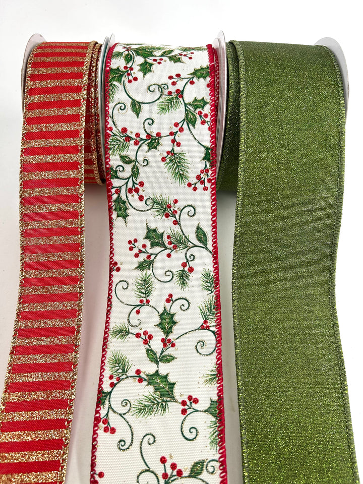Holly Bow Bundle x 3 Wired Ribbons