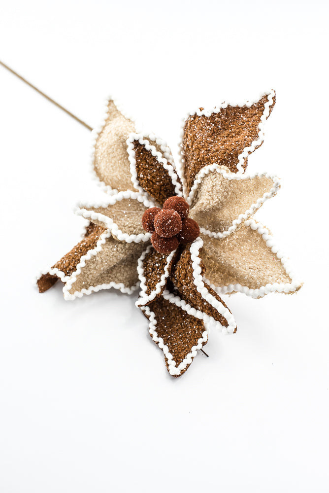 Artificial Jute Chenille Gingerbread Poinsettia Stem - 24"