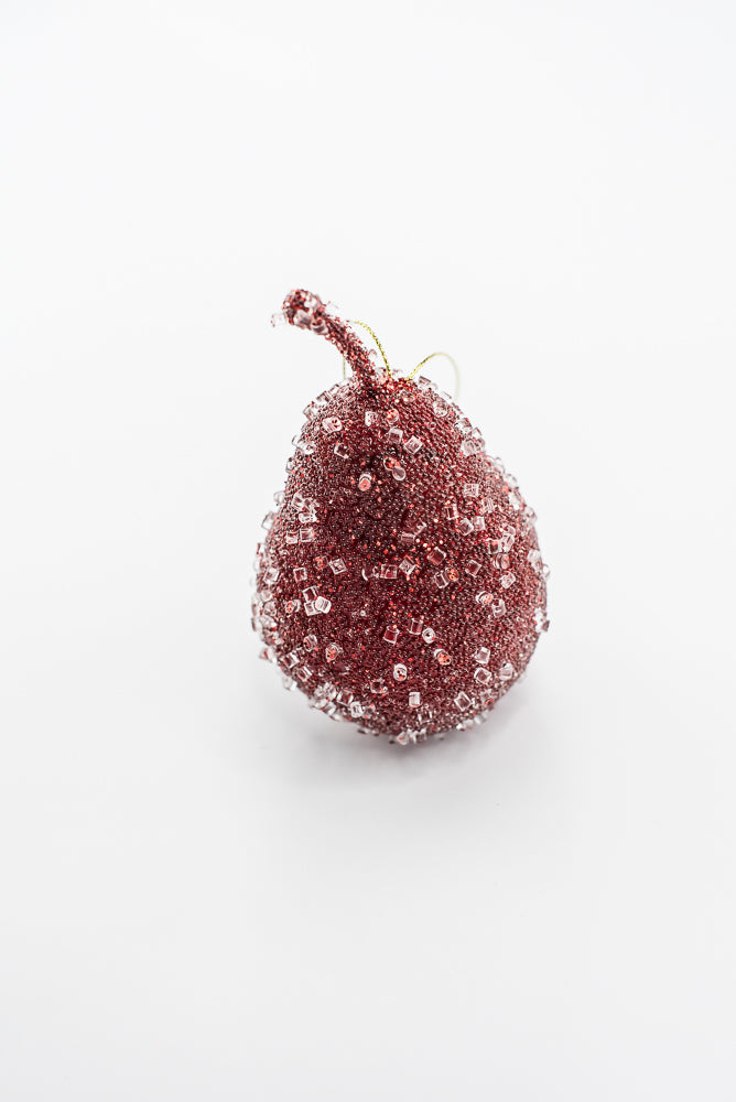 Artificial Red Beaded Pomegranate, Pear & Apple - 3-4" SET of 3 assorted