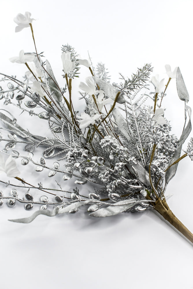 Christmas Fern and berry spray - silver 63526