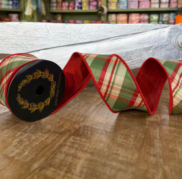 John Mark, Holiday Plaid, Wired Ribbon - 2.5”