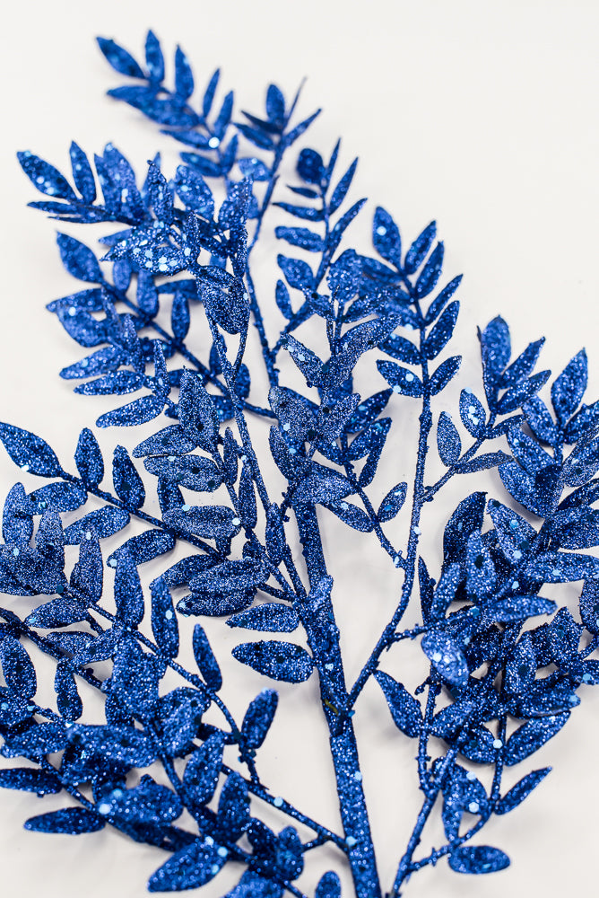 Artificial Blue Glitter Fern Spray - 28"