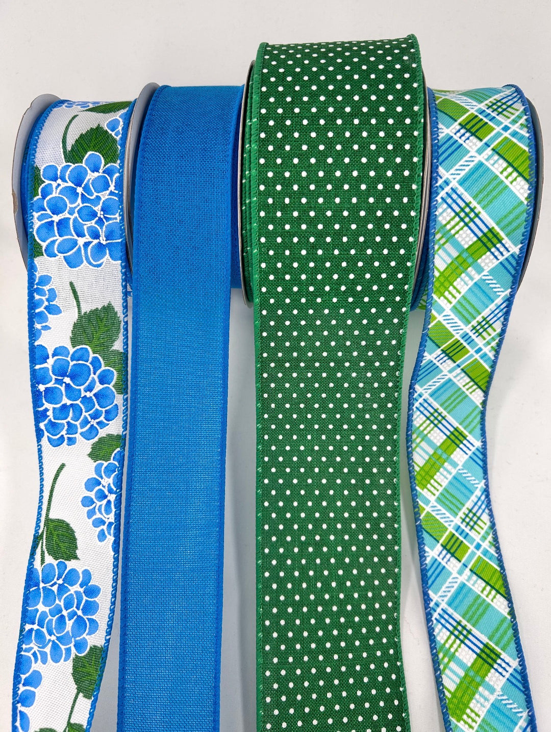 Blue Hydrangea bow bundle x 4 wired ribbons