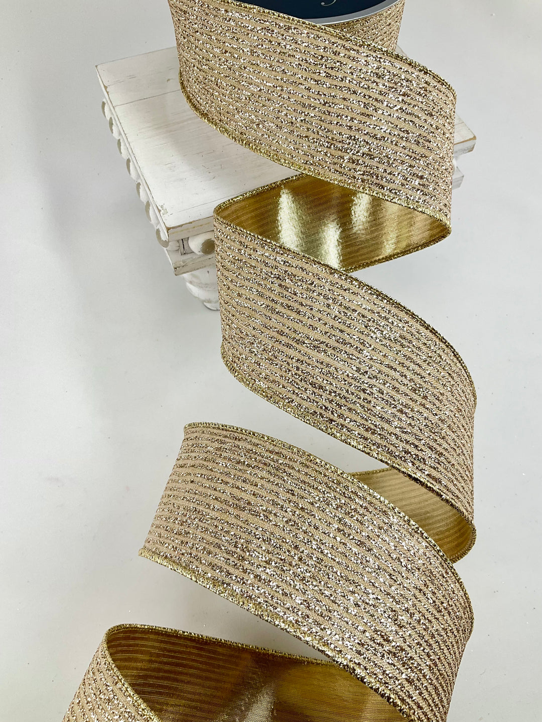 Platinum glitter stripe 2.5” wired ribbon