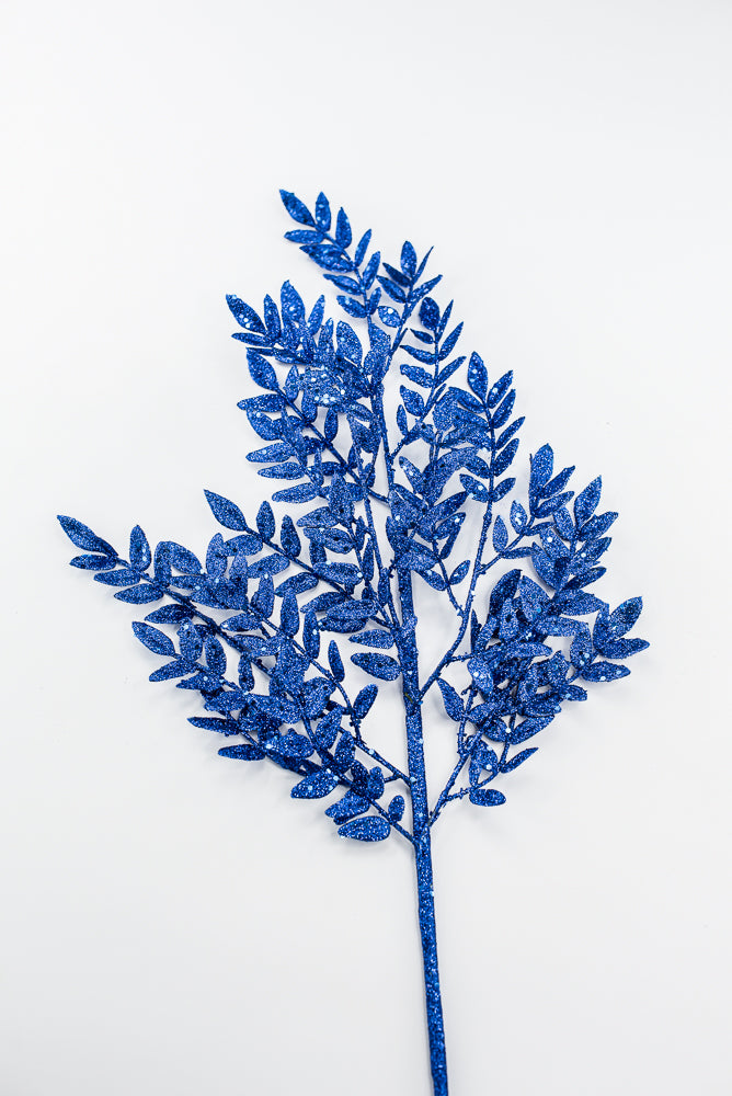Artificial Blue Glitter Fern Spray - 28"